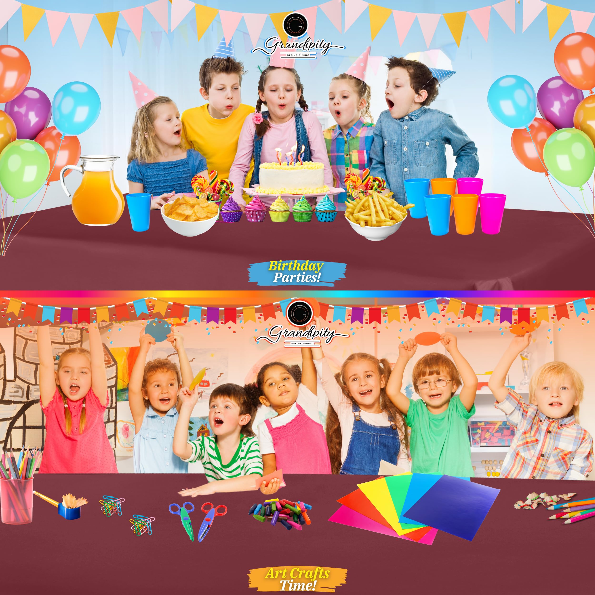 Grandipity Burgundy Plastic Table Cloth Disposable (6 Pk) 54In X 108In Plastic Tablecloths For Rectangle Tables - Premium Party